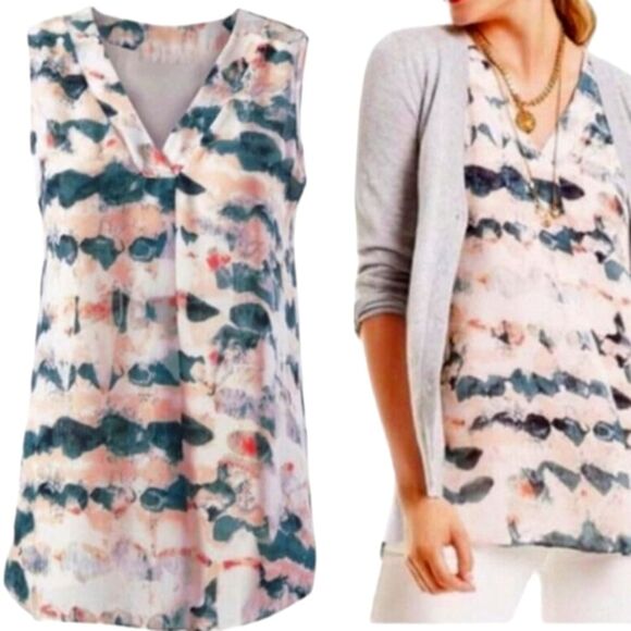 CAbi Gelato Top 5035 Blouse Sleeveless Chiffon Pastel Watercolor Flowy Pink M - Picture 15 of 15